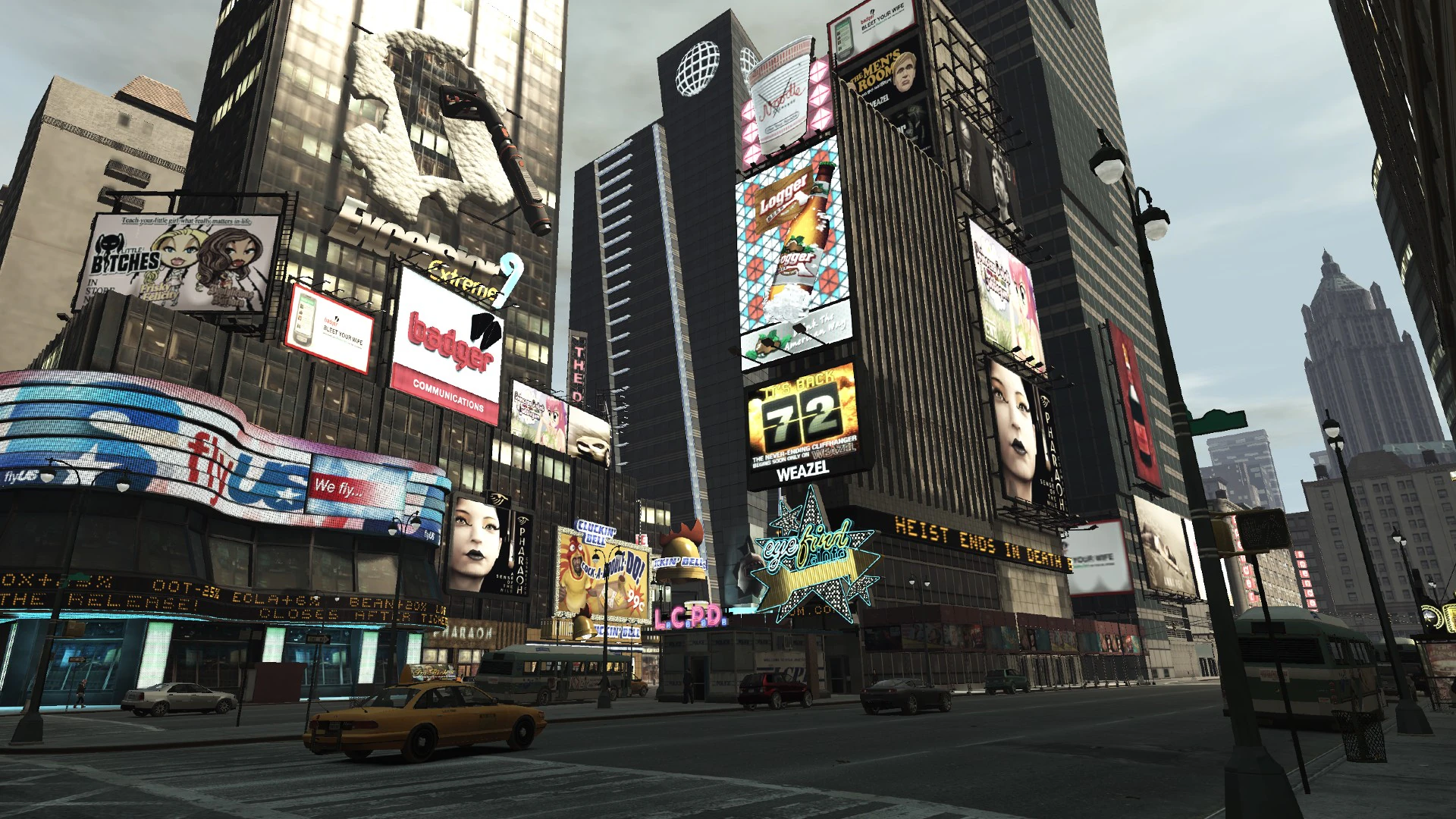 Star Junction glowing with marquees, billboards and nighttime traffic
