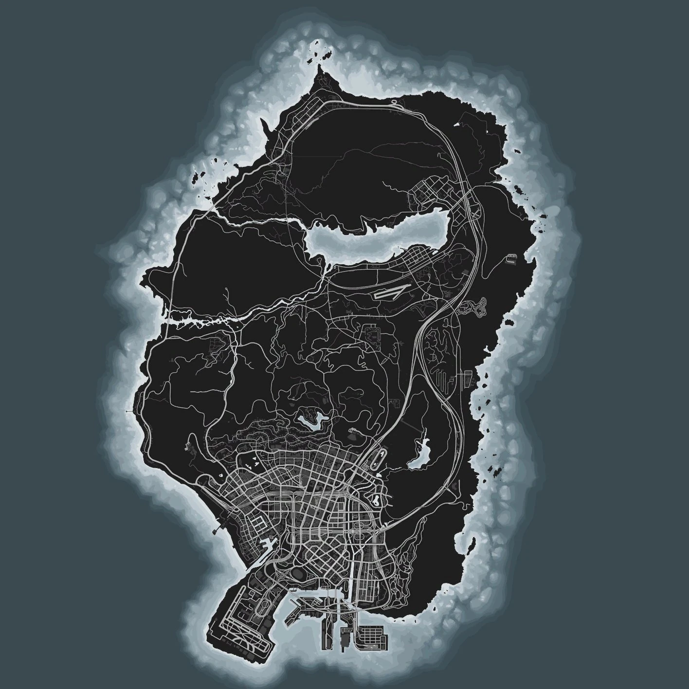 Navigational chart of San Andreas showing Los Santos and Blaine County