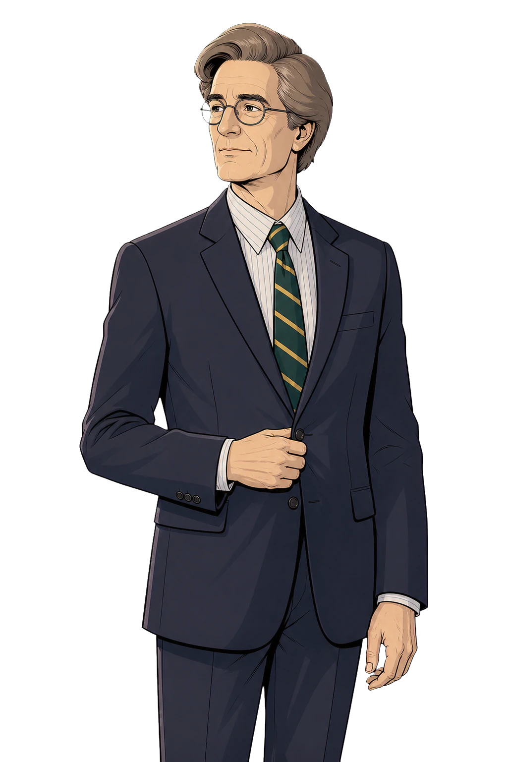Illustrated pop-out portrait of Donald Love in 2026, wearing his gray suit