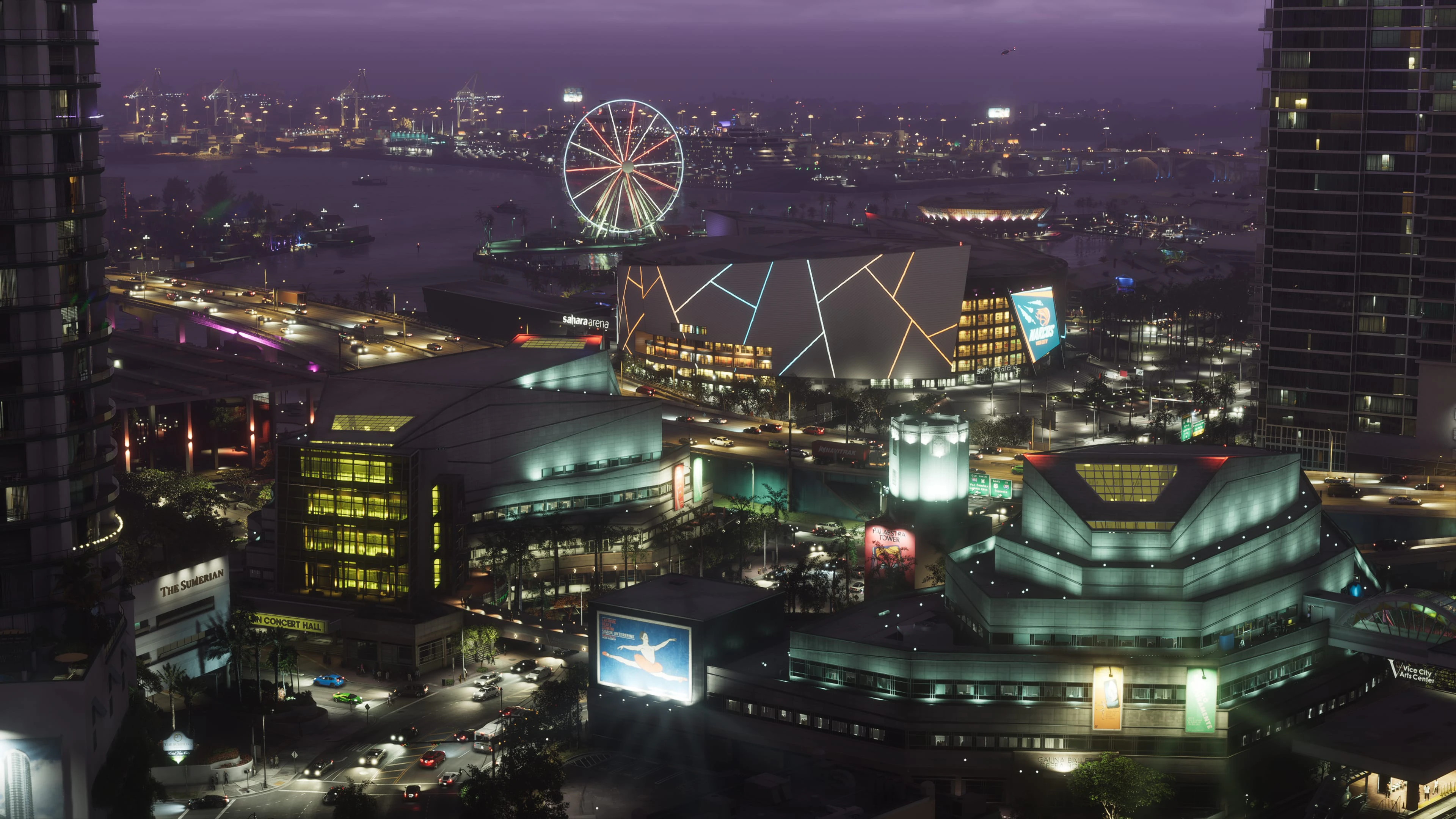 A financial and entertainment district operating after dark